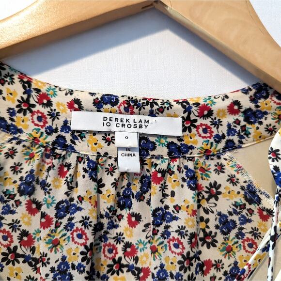 Derek Lam 10 Crosby Nehru Long-Sleeve Floral Silk Blouse Top Size 0 - Picture 8 of 10